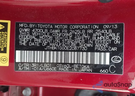 2014 Lexus Es 350 z USA, uszkodzony, nr VIN JTHBK1GG0E2087730